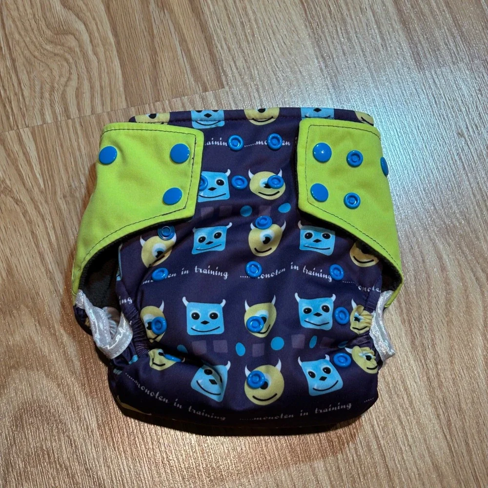 Monsters Inc Inspired Reusable Pocket Cloth Diaper Mike & Sulley Purple Snap Fit